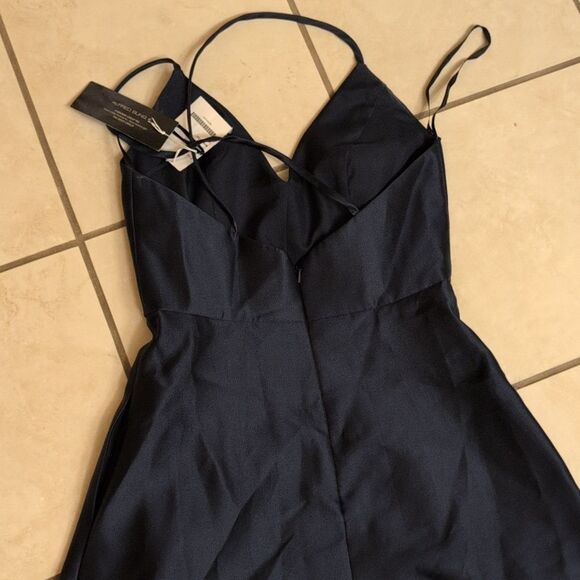 NWT Alfred Sung V-Neck Full Skirt Satin Maxi Dress Midnight Navy Blue Size 0 - Picture 4 of 13